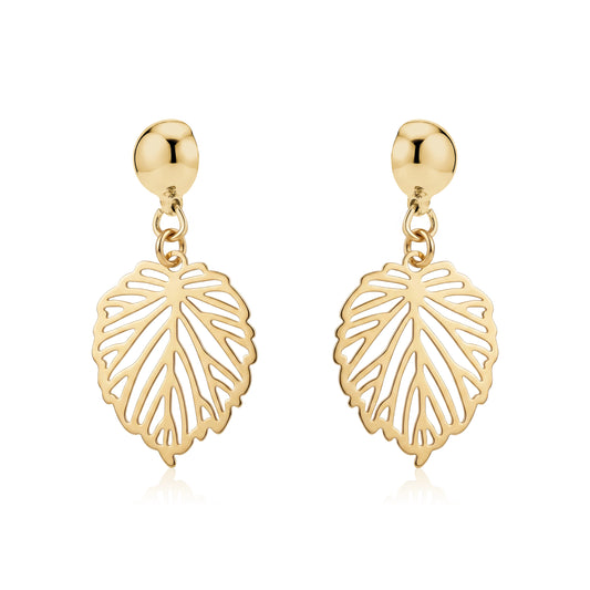 Small Monstera Leaf Earrings. Detachable earrings for a truly hypoallergenic jewellery on a white background