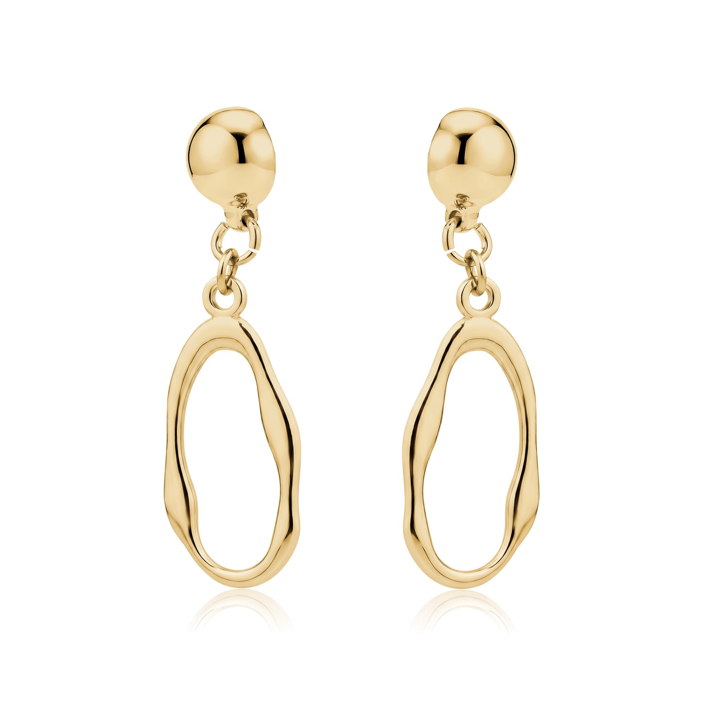 TI-GO Gold oblong loop earrings. Detachable earrings for a truly hypoallergenic jewellery on a white backgroun