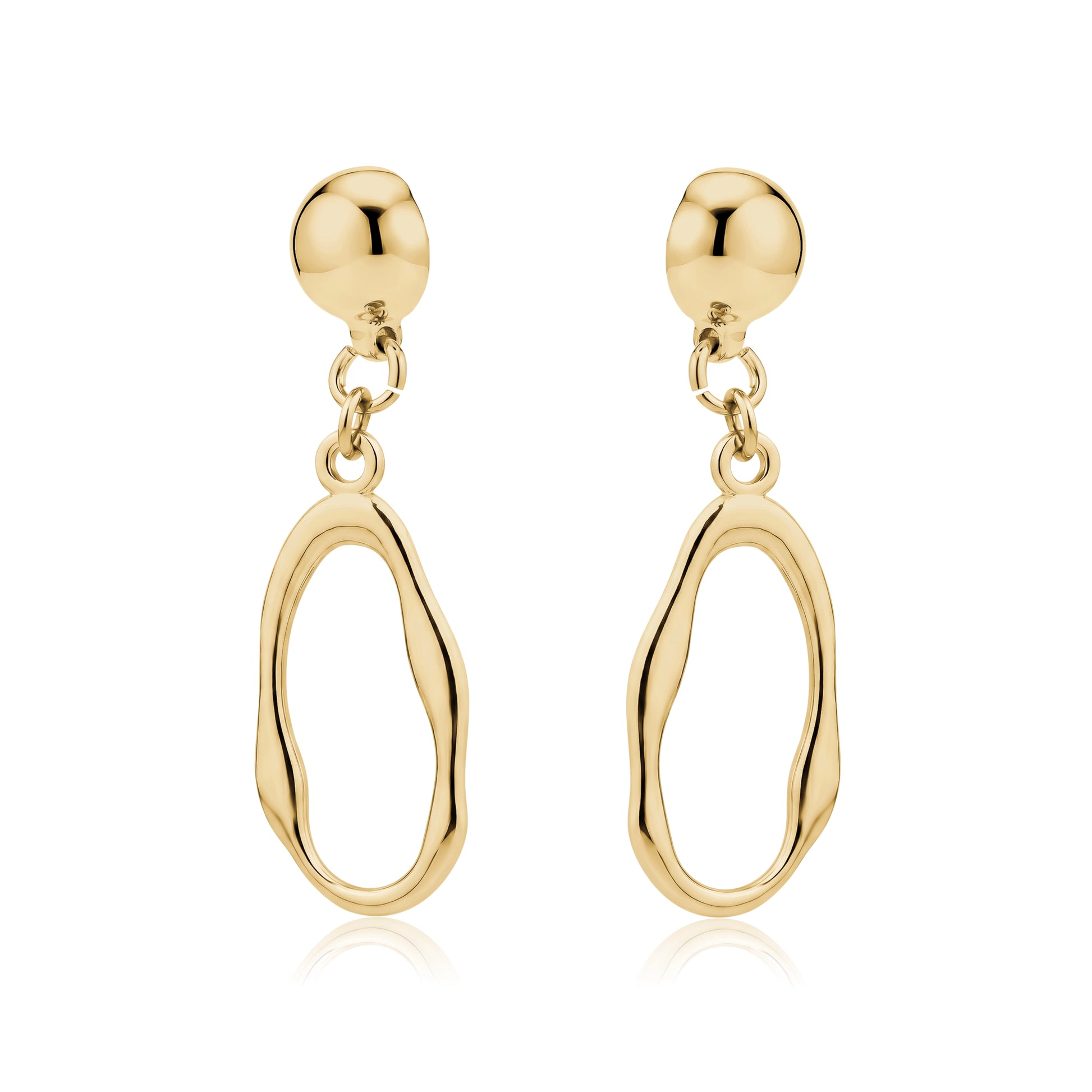 TI-GO Gold oblong loop earrings. Detachable earrings for a truly hypoallergenic jewellery on a white backgroun