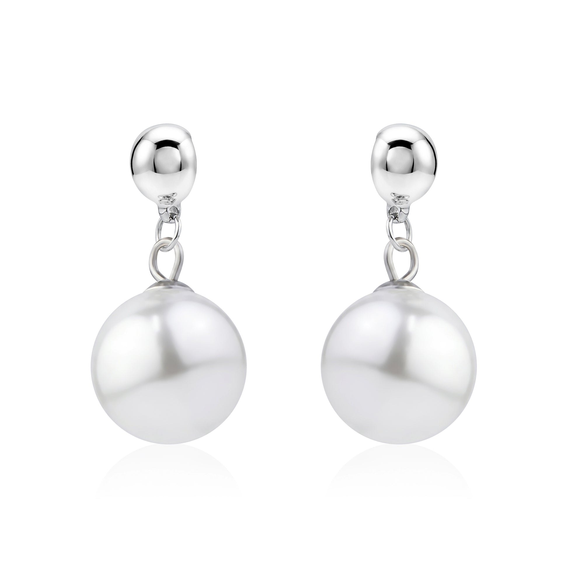 Large pearl earrings. Detachable earrings for a truly hypoallergenic jewellery on a white background