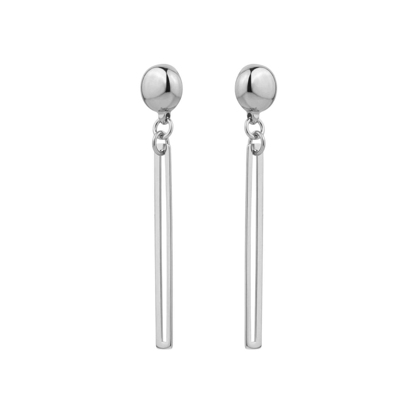 TI-GO silver narrow rectangular loop earring. Detachable earrings for a truly hypoallergenic jewellery on a white background