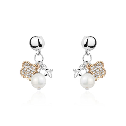 Magnetic Cute pearl and hanging golden gems interchangeable earrings on a white background