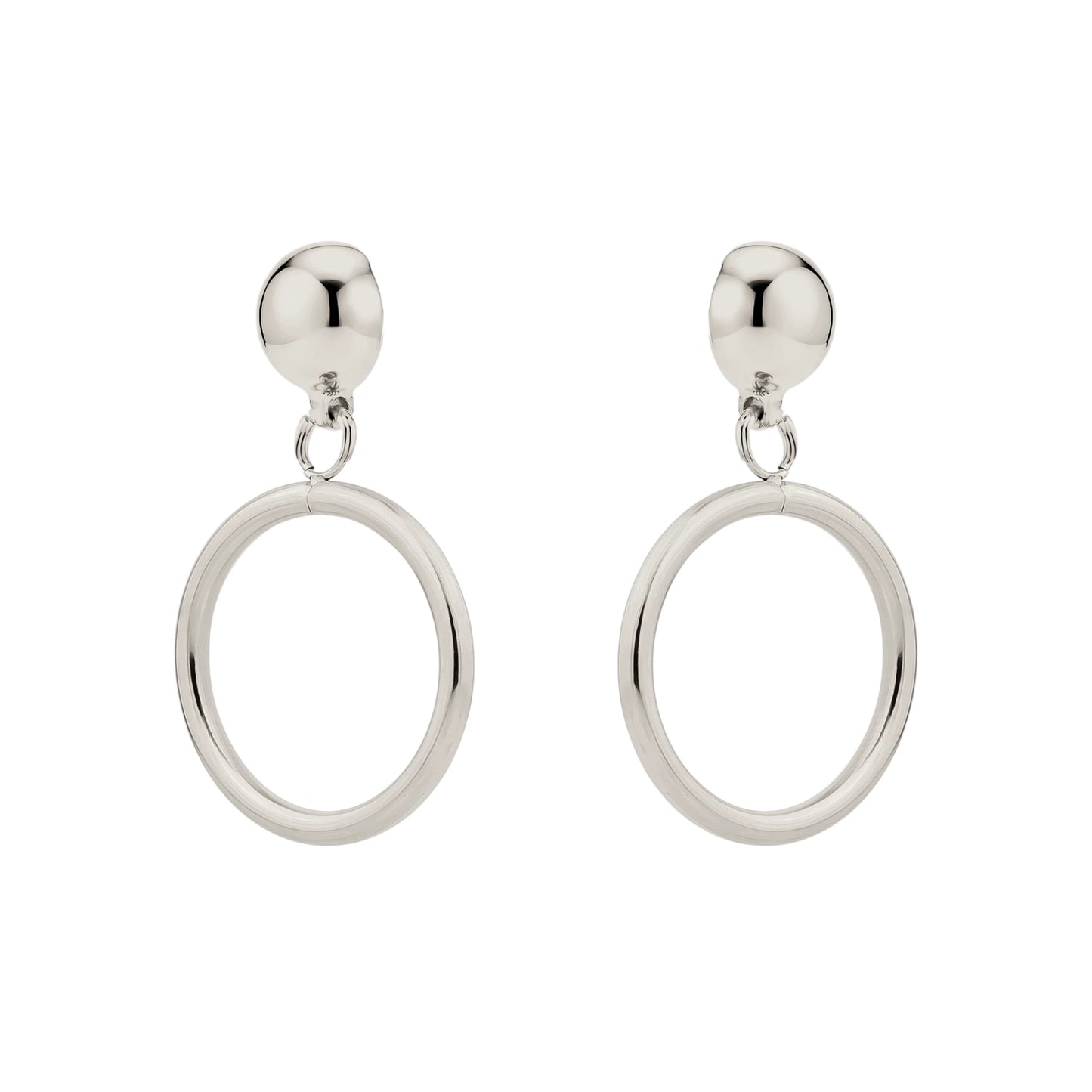 Hypoallergenic silver 20 mm hoops titanium interchangeable earring system on a white background