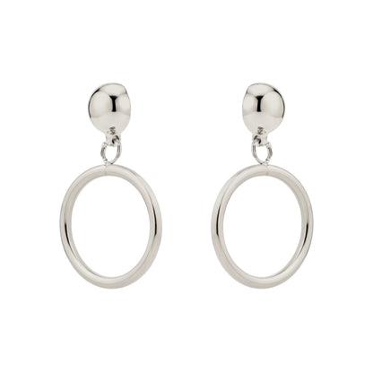 Hypoallergenic silver 20 mm hoops titanium interchangeable earring system on a white background