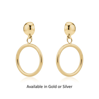 Hypoallergenic Gold or silver 20 mm hoops titanium interchangeable earring system on a white background