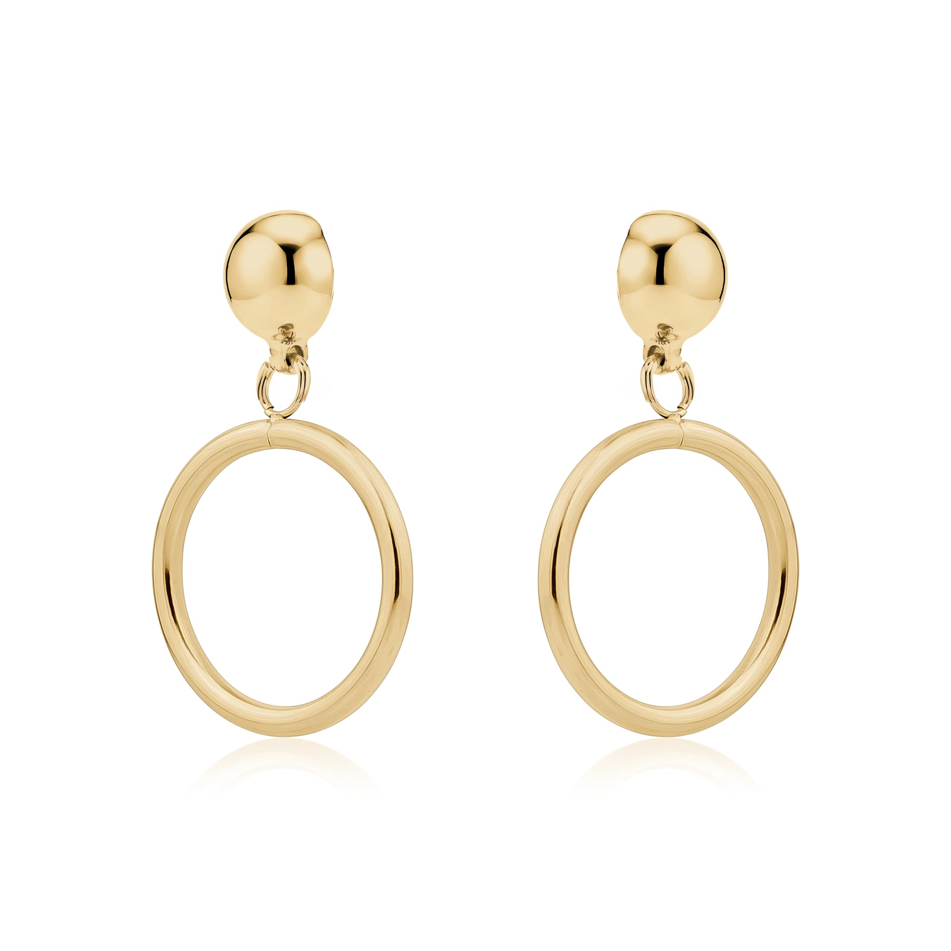 Hypoallergenic Gold 20 mm hoops titanium interchangeable earring system on a white background