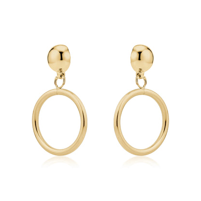 Hypoallergenic Gold 20 mm hoops titanium interchangeable earring system on a white background
