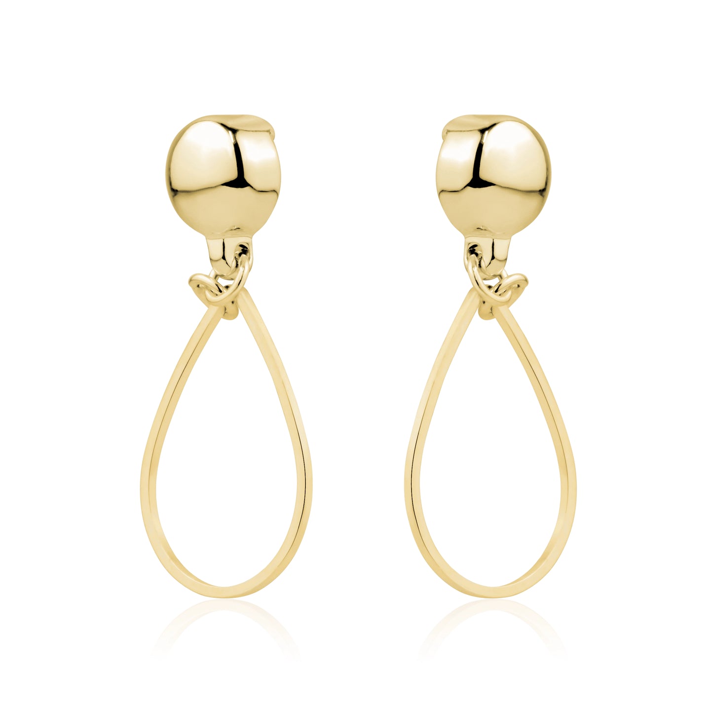Gold minimal teardrop earring. Detachable earrings for a truly hypoallergenic jewellery on a white 