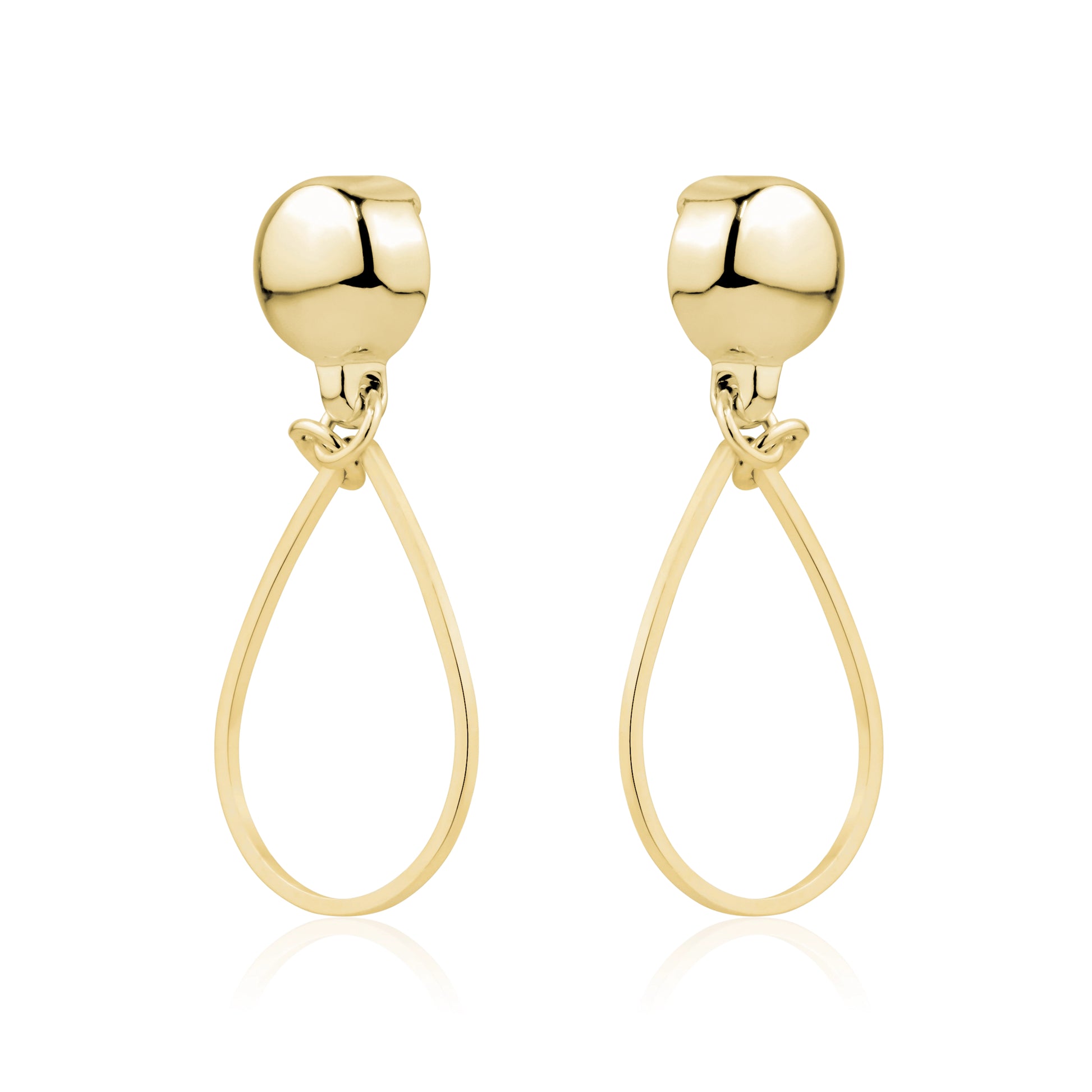 Gold minimal teardrop earring. Detachable earrings for a truly hypoallergenic jewellery on a white 