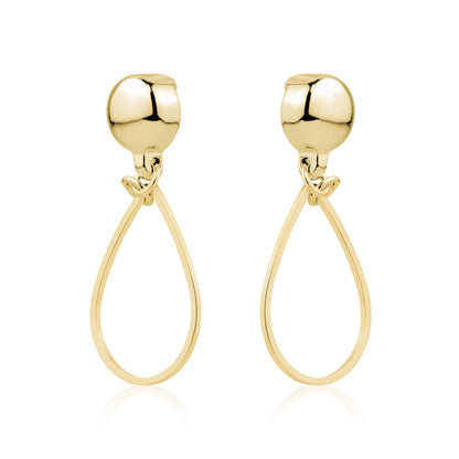 Gold minimal teardrop earring. Detachable earrings for a truly hypoallergenic jewellery on a white 
