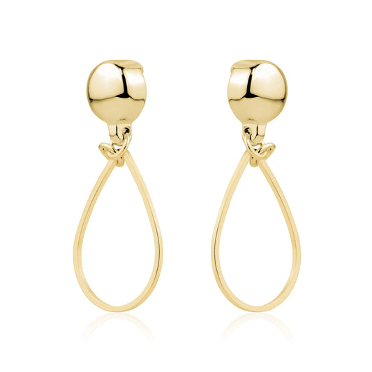 Gold minimal teardrop earring. Detachable earrings for a truly hypoallergenic jewellery on a white 