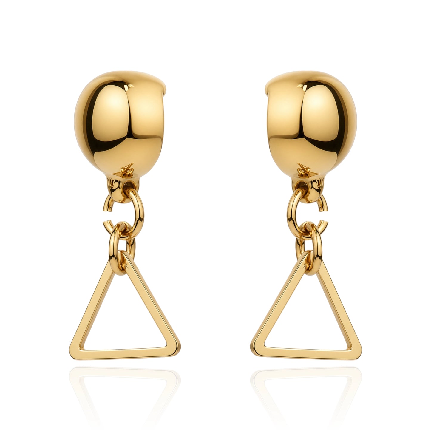 Small gold triangle earring. Detachable earrings for a truly hypoallergenic jewellery on a white background