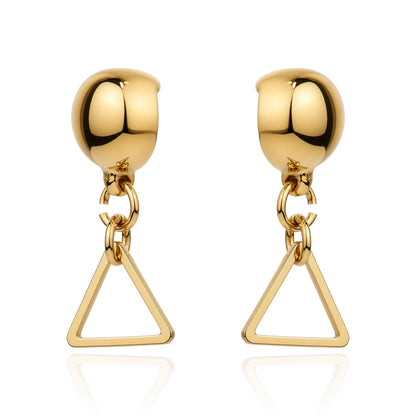 Small gold triangle earring. Detachable earrings for a truly hypoallergenic jewellery on a white background