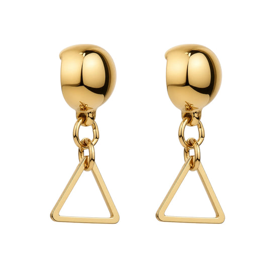 Small gold triangle earring. Detachable earrings for a truly hypoallergenic jewellery on a white background