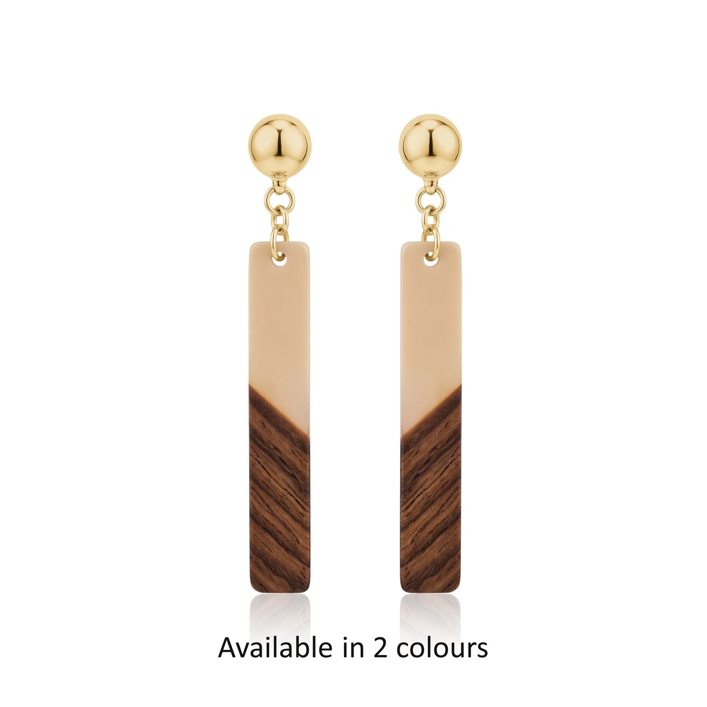 translucent wood earrings two colours. Detachable earrings for a truly hypoallergenic jewellery on a white background