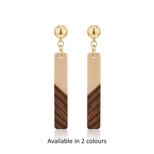 translucent wood earrings two colours. Detachable earrings for a truly hypoallergenic jewellery on a white background