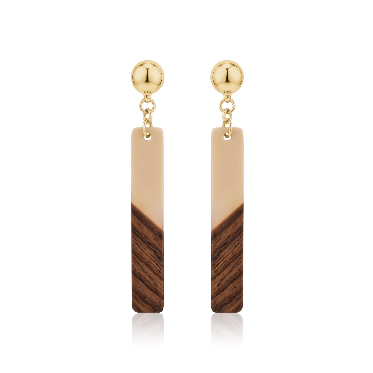 ranslucent wood earrings. Detachable earrings for a truly hypoallergenic jewellery on a white background