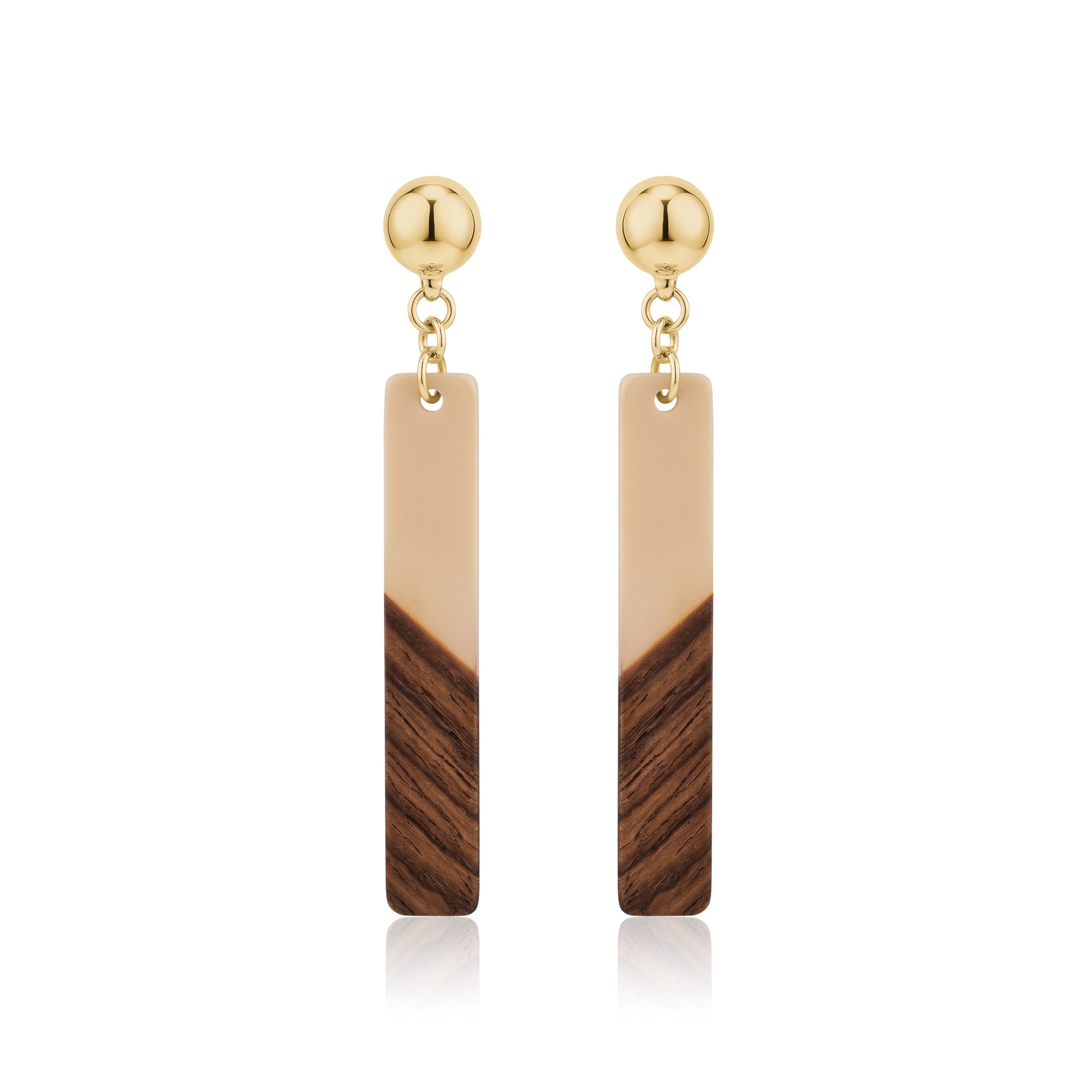 ranslucent wood earrings. Detachable earrings for a truly hypoallergenic jewellery on a white background