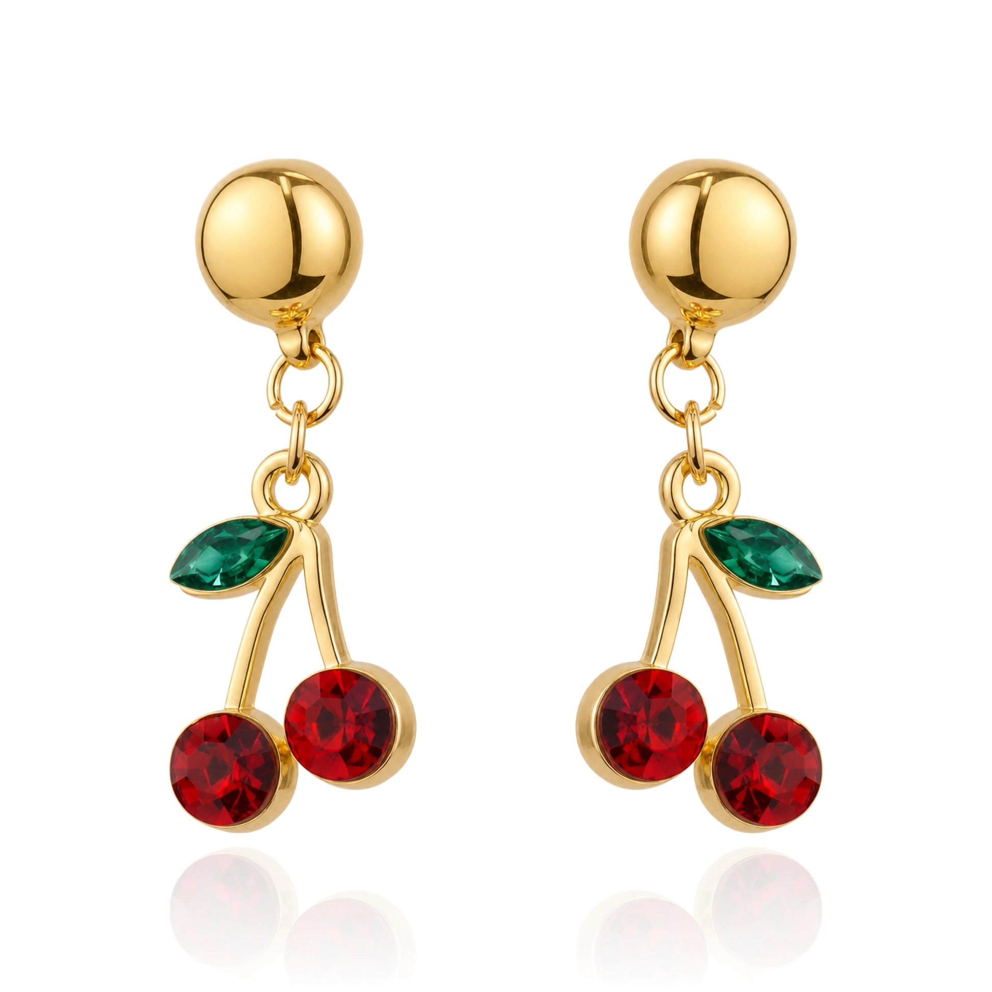 Cherry  gem interchangeable earrings with a titanium magnetic stud on a white background