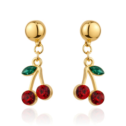 Cherry  gem interchangeable earrings with a titanium magnetic stud on a white background