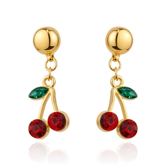 Cherry  gem interchangeable earrings with a titanium magnetic stud on a white background