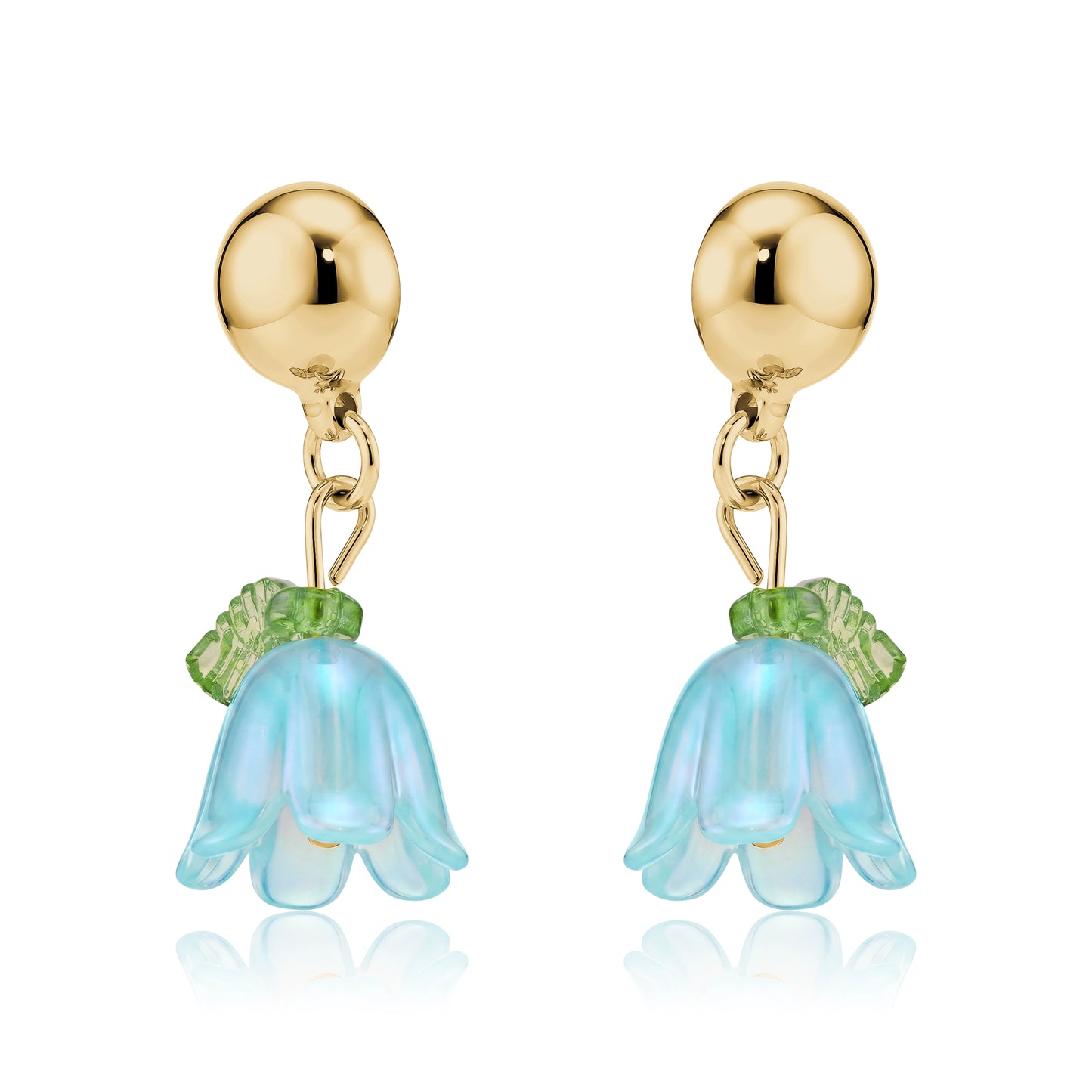 Interchangeable magnetic blue bell flower titanium earrings on a white background