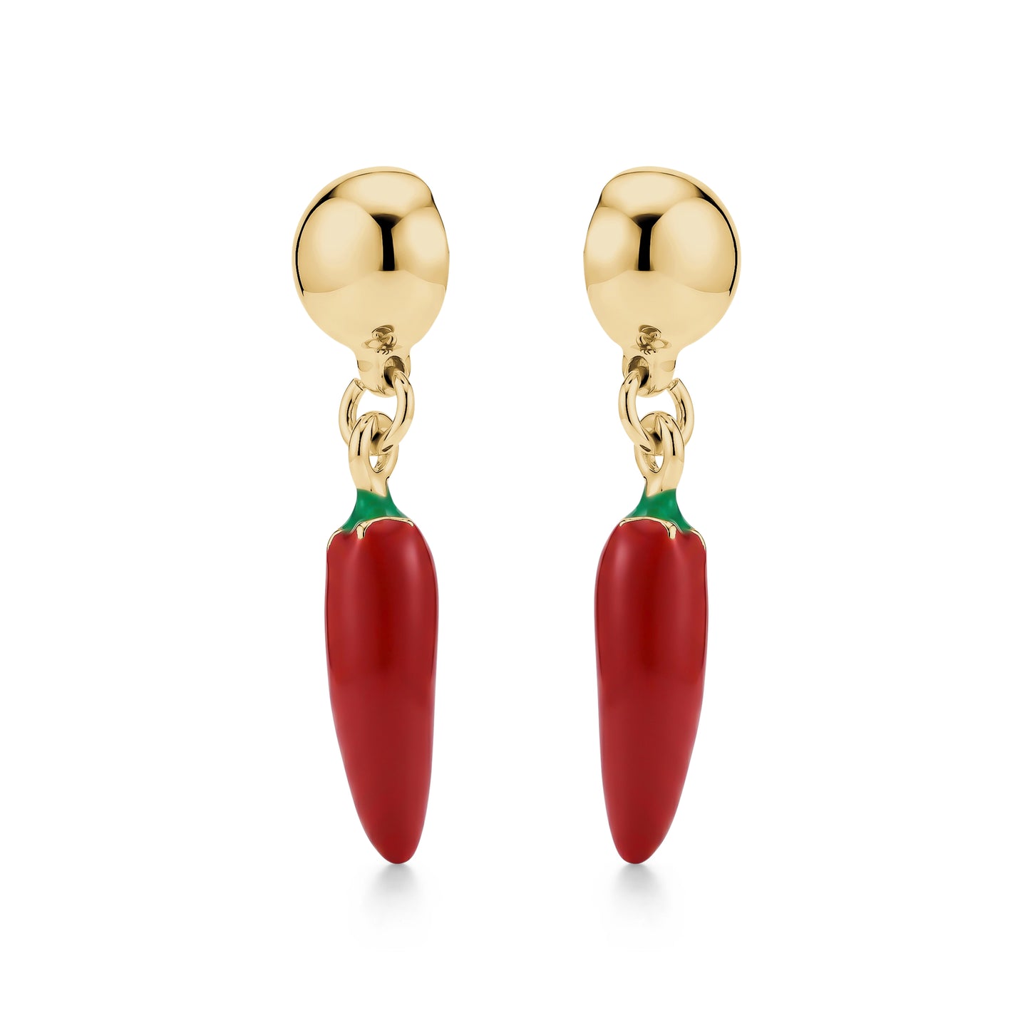 Hot pepper red earrings with a titanium magnetic stud on a white background