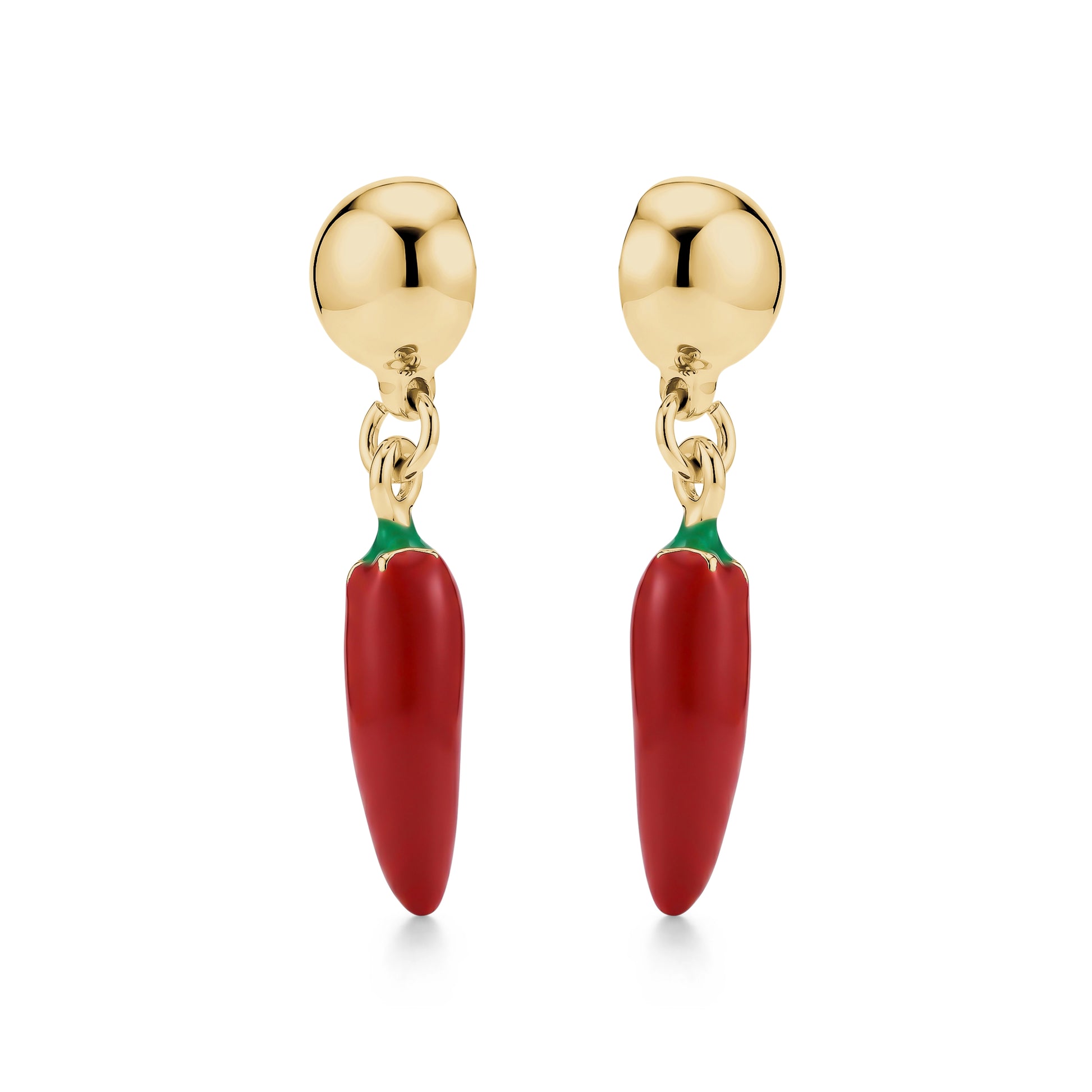 Hot pepper red earrings with a titanium magnetic stud on a white background