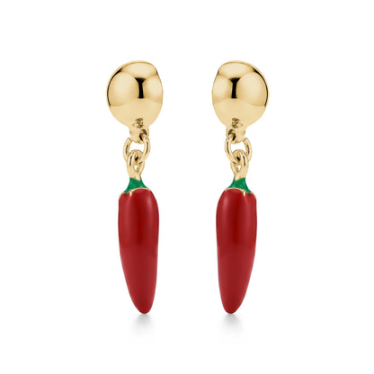 Hot pepper red earrings with a titanium magnetic stud on a white background