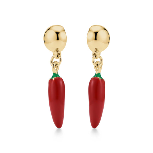 Hot pepper red earrings with a titanium magnetic stud on a white background