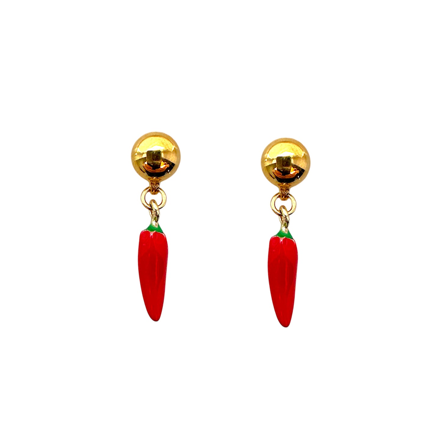 Hot pepper red earrings with a titanium magnetic stud on a white background
