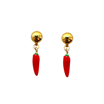 Hot pepper red earrings with a titanium magnetic stud on a white background