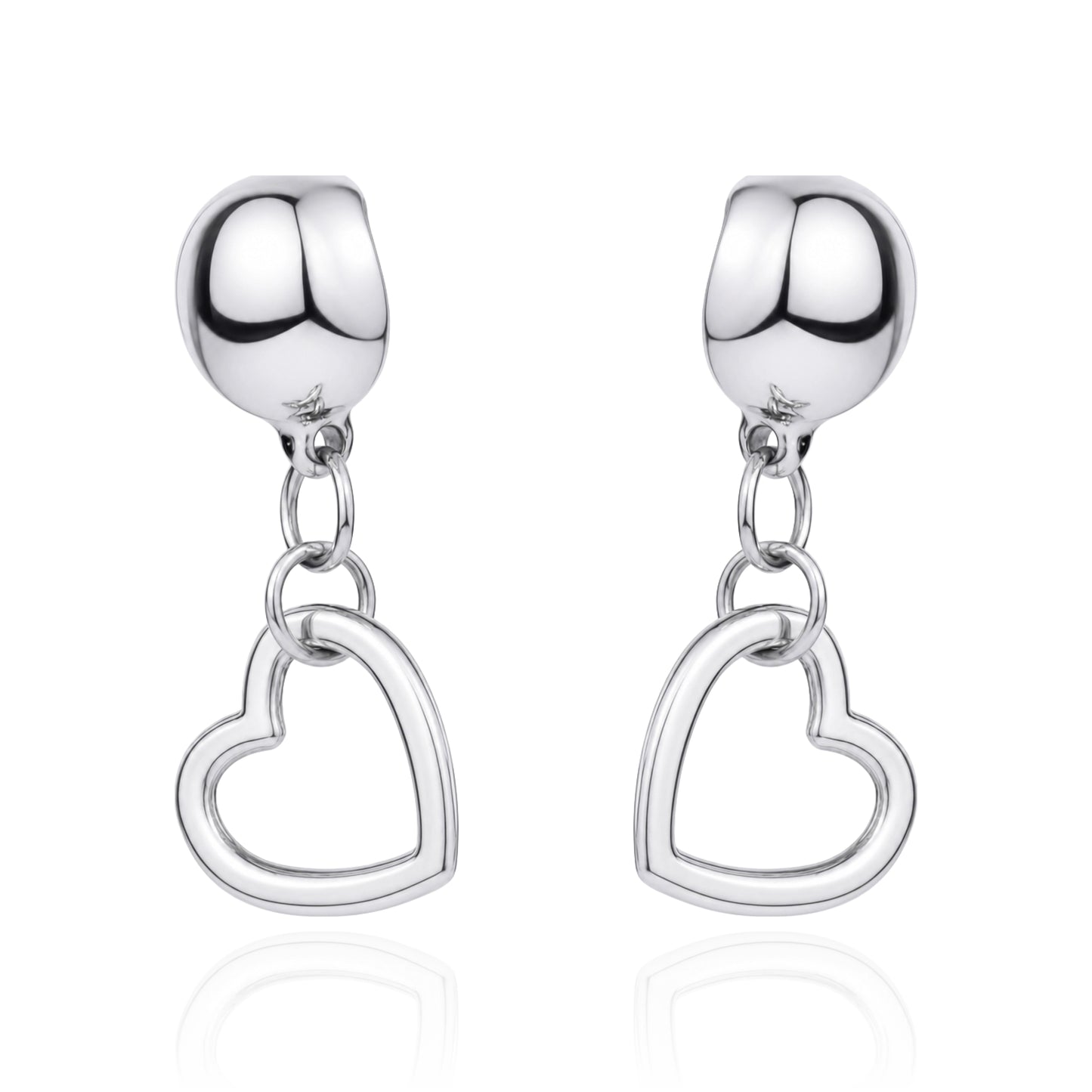 Magnetic Mini silver heart earrings. Detachable earrings for a truly hypoallergenic jewellery on a white background