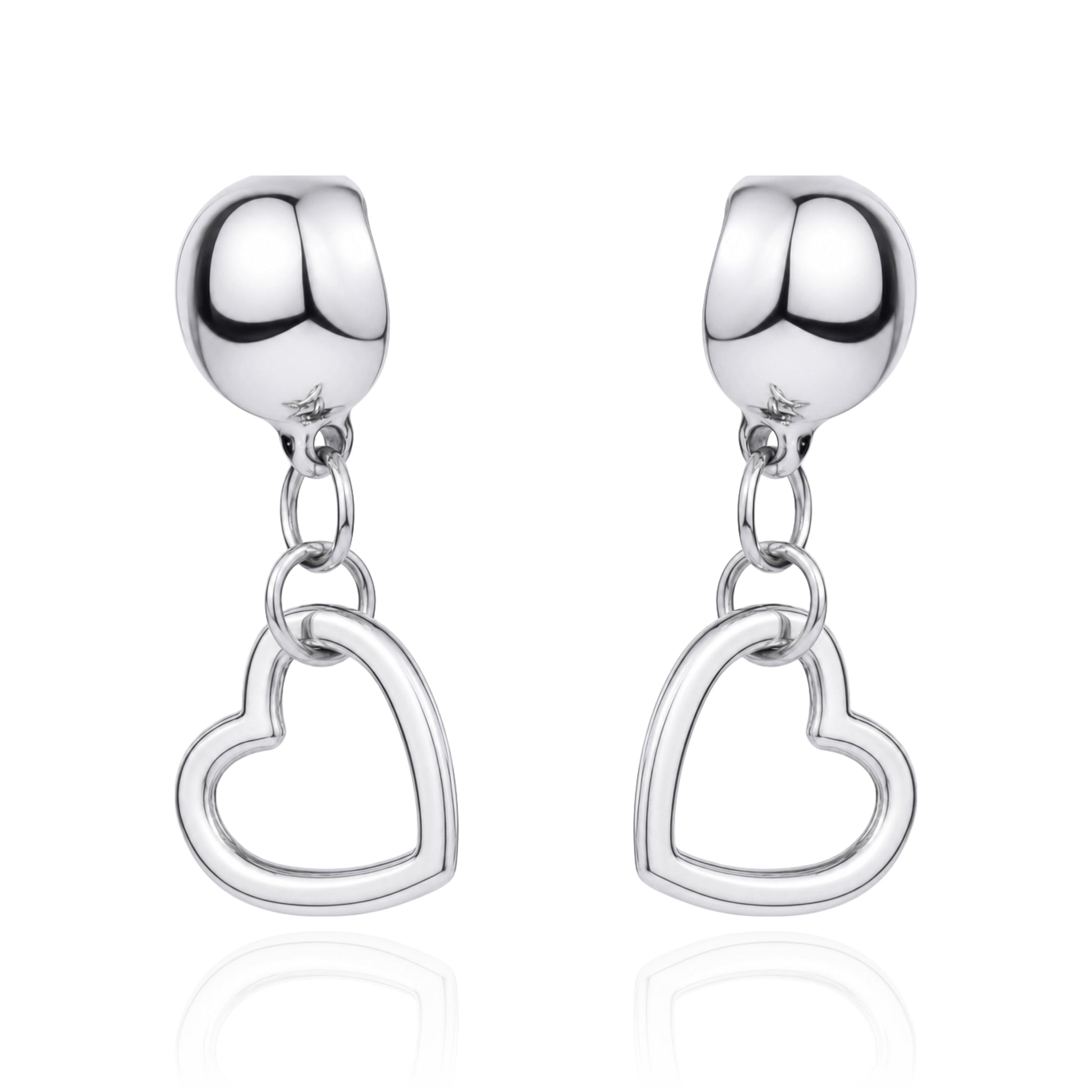 Magnetic Mini silver heart earrings. Detachable earrings for a truly hypoallergenic jewellery on a white background