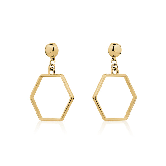 Hexagon hoop polygon Detachable earrings for truly hypoallergenic jewellery on a white background