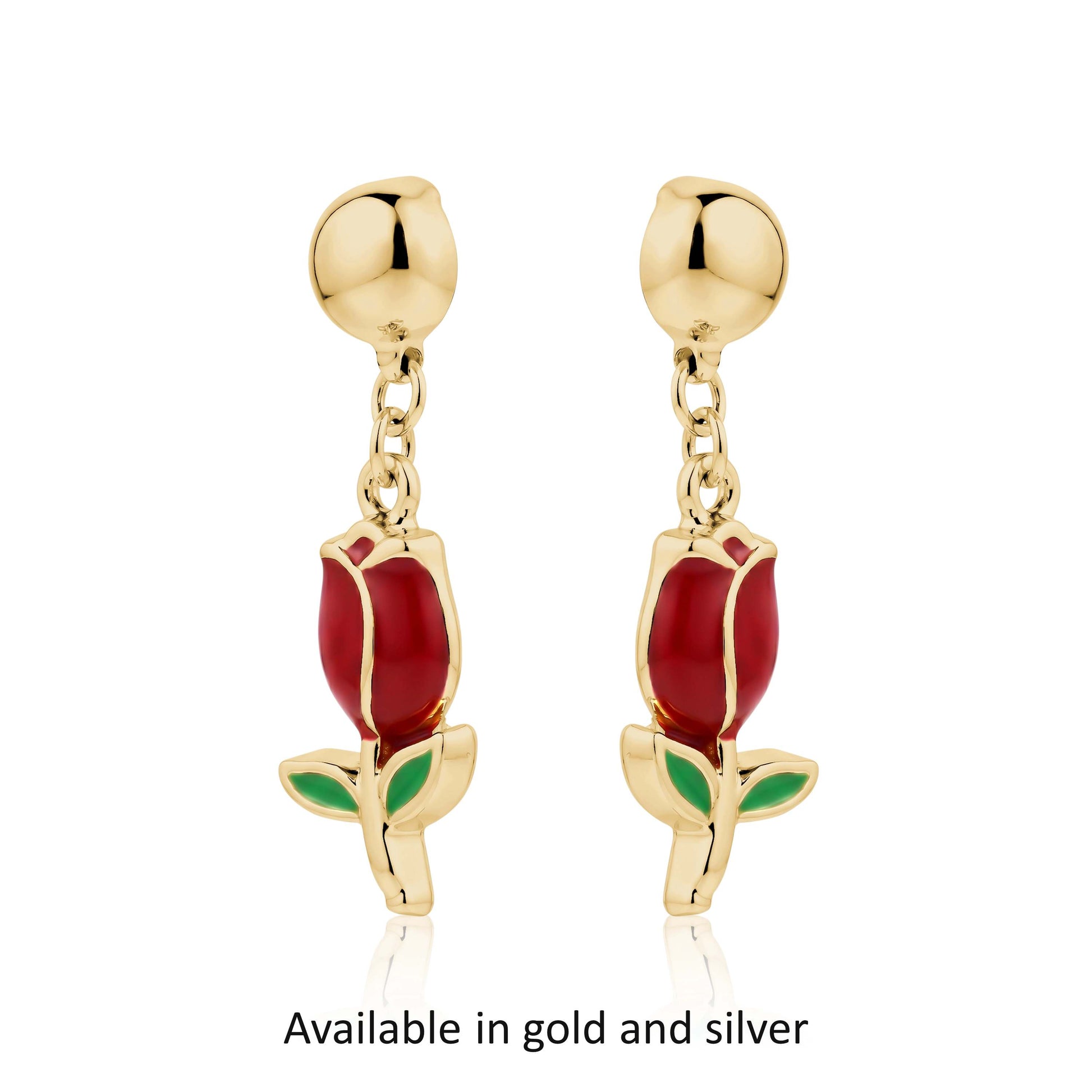 Gold and silver Tulip earrings. Detachable earrings for a truly hypoallergenic jewellery on a white background