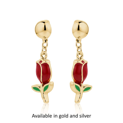 Gold and silver Tulip earrings. Detachable earrings for a truly hypoallergenic jewellery on a white background