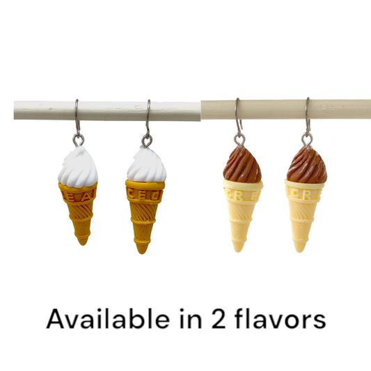 Ice cream earrings with a titanium hook on a white background. flavors