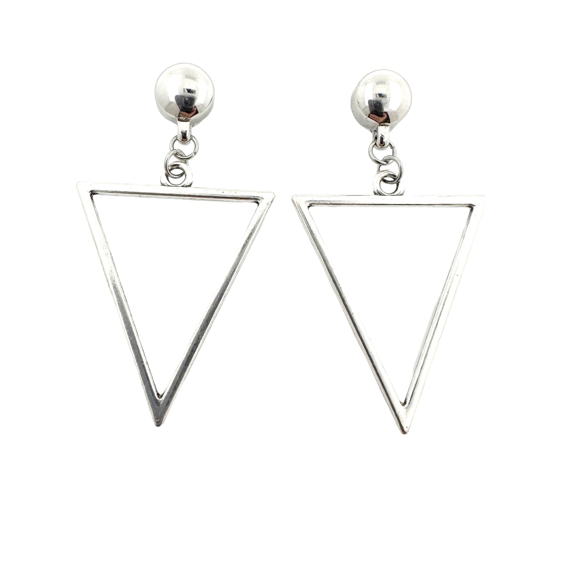 Geometric Silver Triangle earrings. Detachable earrings for a truly hypoallergenic jewellery on a white background