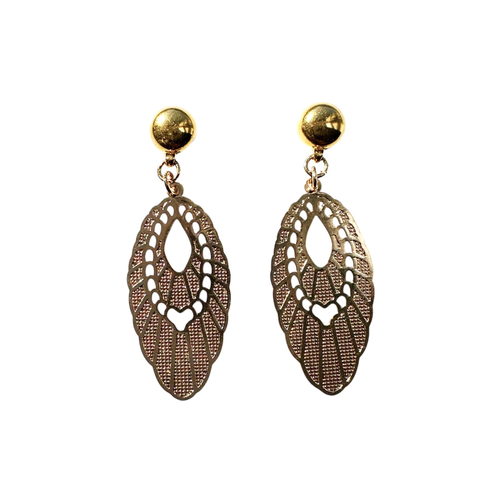 Gold Pendant Earrings. Detachable earrings for a truly hypoallergenic jewellery on a white background