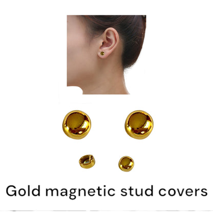 gold Stud Covers Titanium Studs with titanium backs These studs shown on a white woman