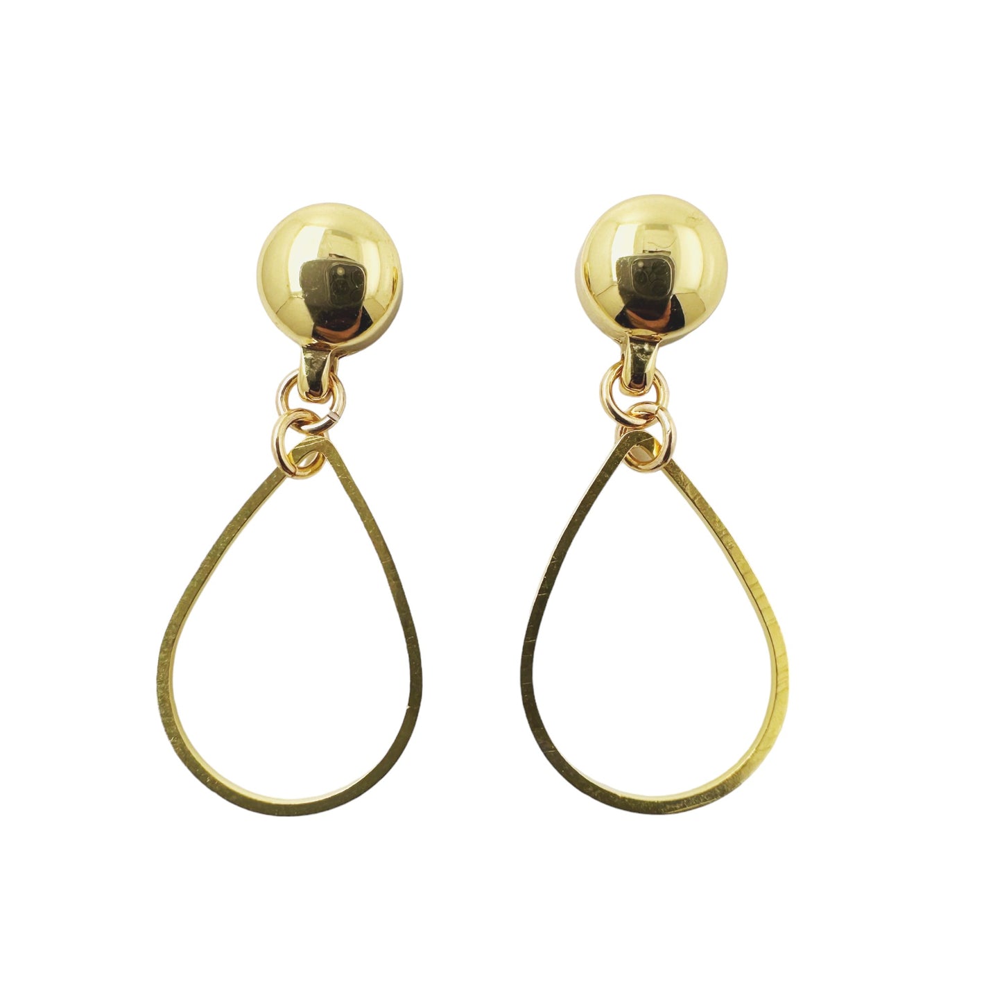 Gold minimal teardrop earring. Detachable earrings for a truly hypoallergenic jewellery on a white background