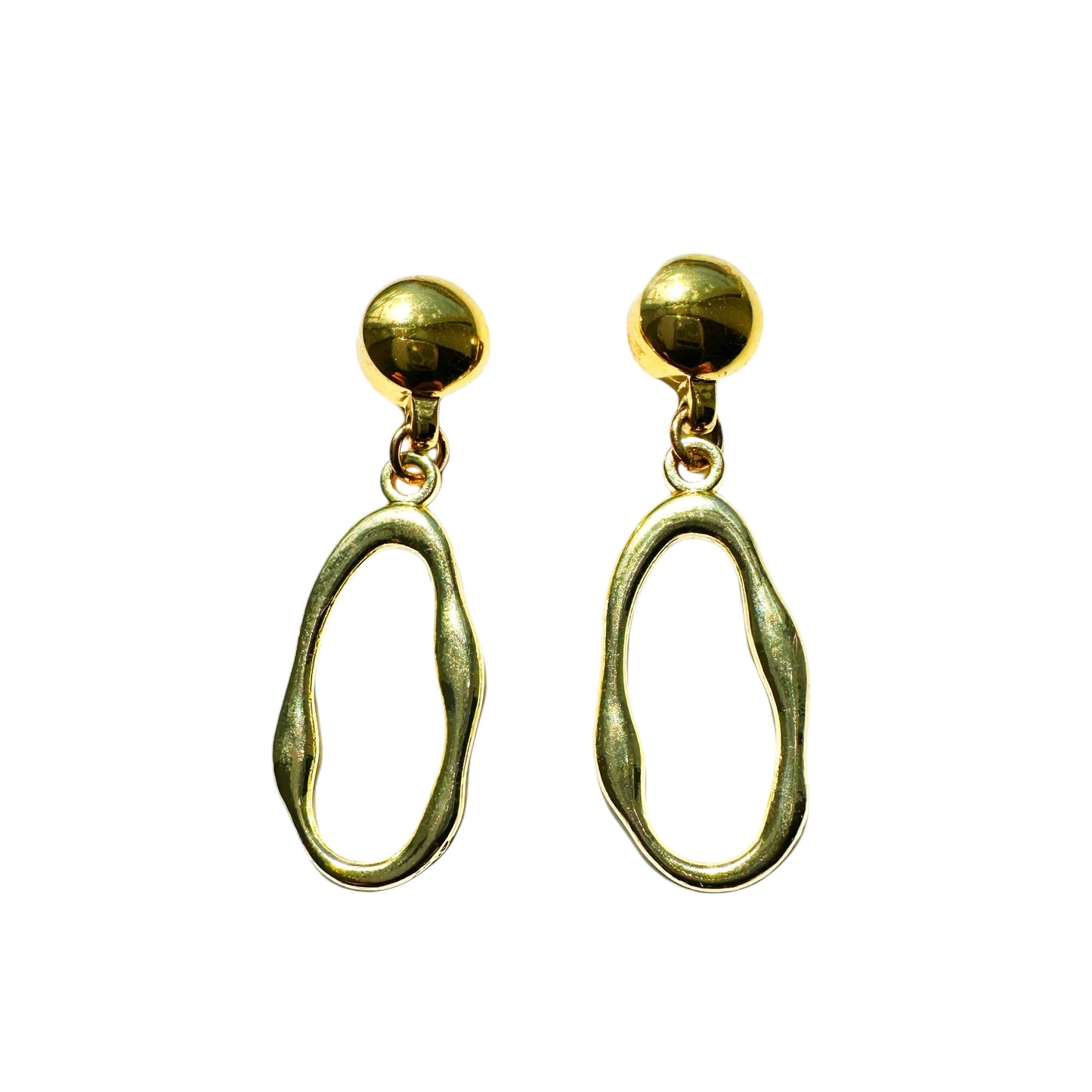 TI-GO Gold oblong loop earrings. Detachable earrings for a truly hypoallergenic jewellery on a white background