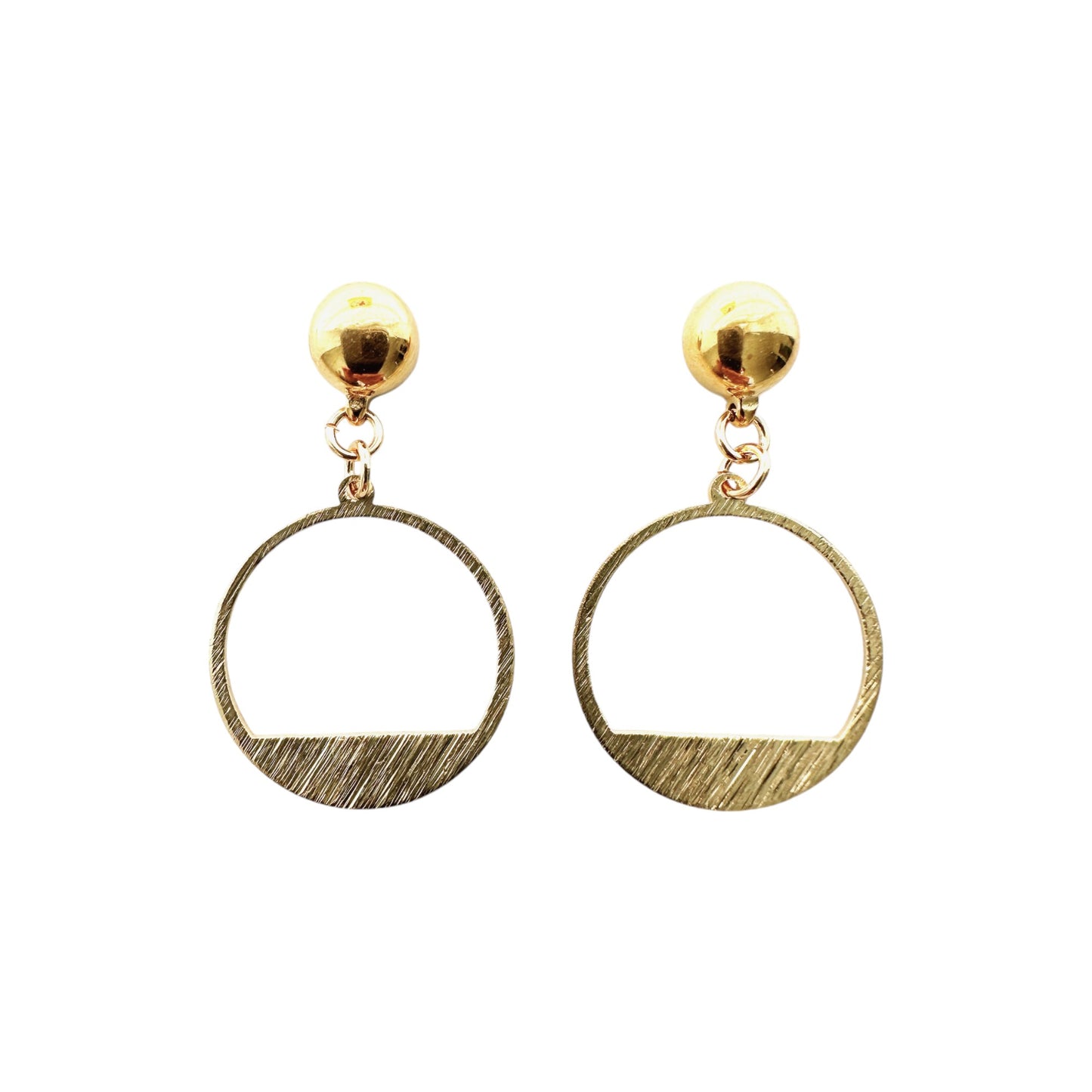 Golden rings earring. Detachable earrings for a truly hypoallergenic jewellery on a white background