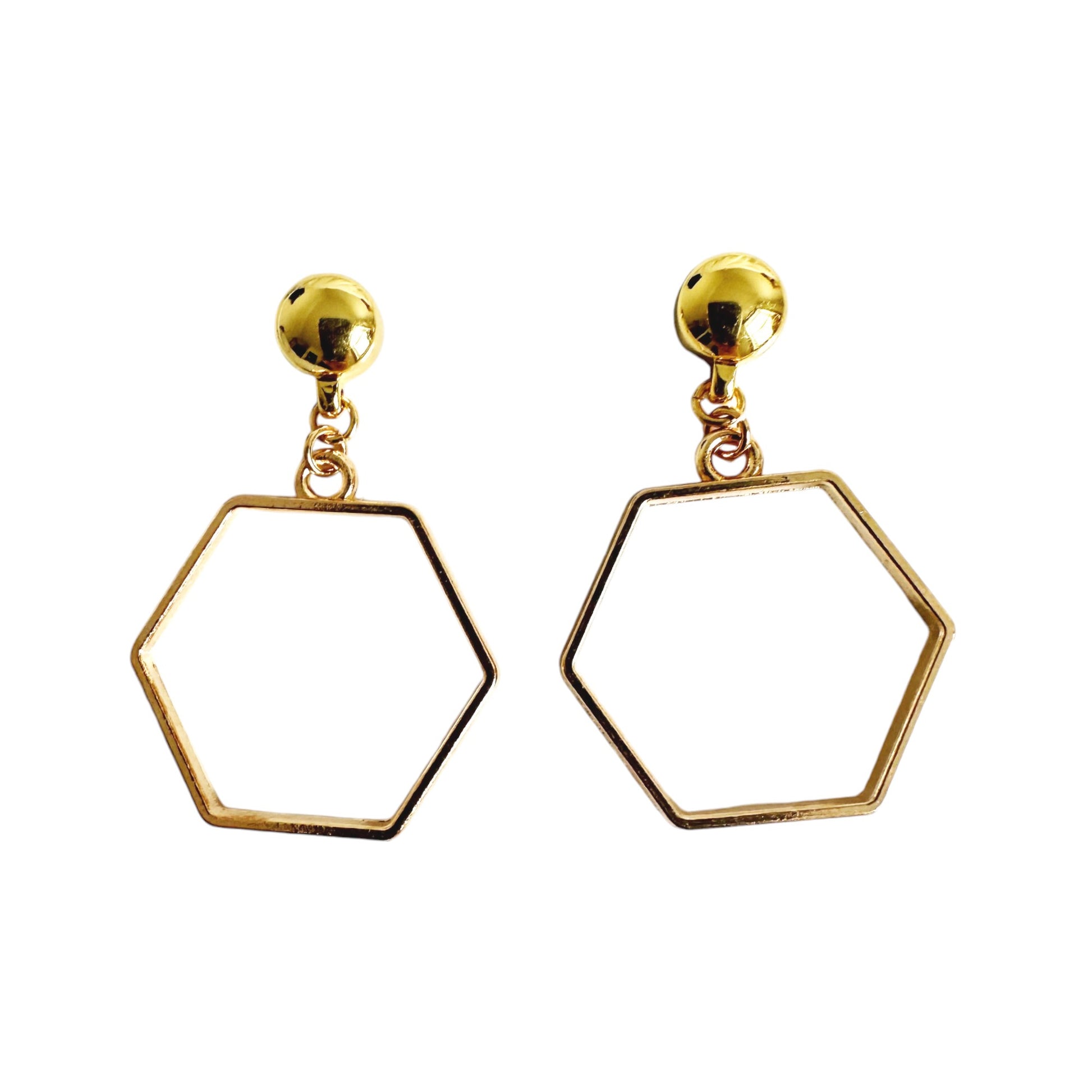 Hexagon hoop polygon drop earrings. Detachable earrings for a truly hypoallergenic jewellery on a white background