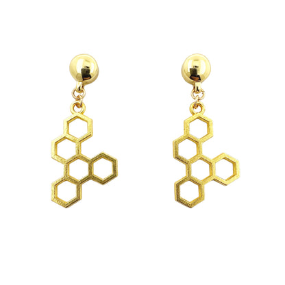 Honeycomb gold earring. Detachable earrings for a truly hypoallergenic jewellery on a white background