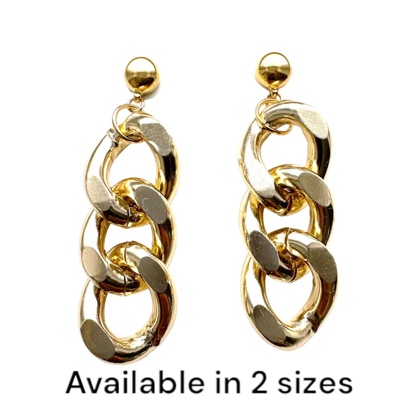 Interchangeable Large gold chain earrings. Detachable earrings for a truly hypoallergenic jewellery on a white background 2 sizes