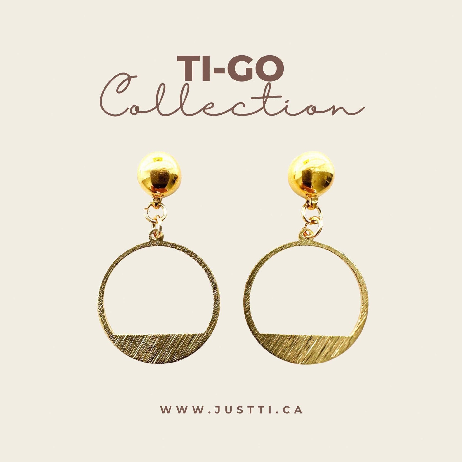 Golden rings earring. Detachable earrings for a truly hypoallergenic jewellery on a white background collection