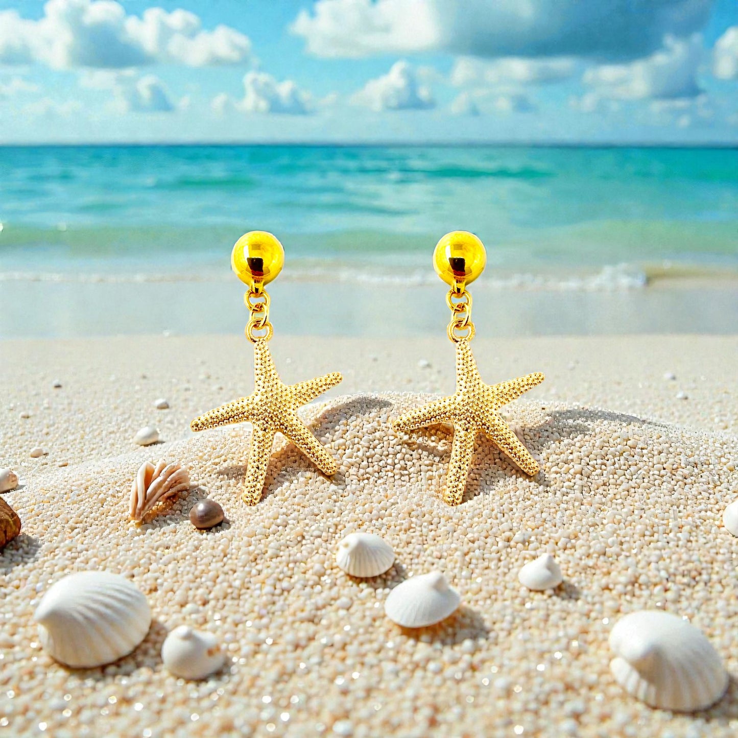 Starfish Charm earrings. Detachable earrings for a truly hypoallergenic jewellery on a sea background