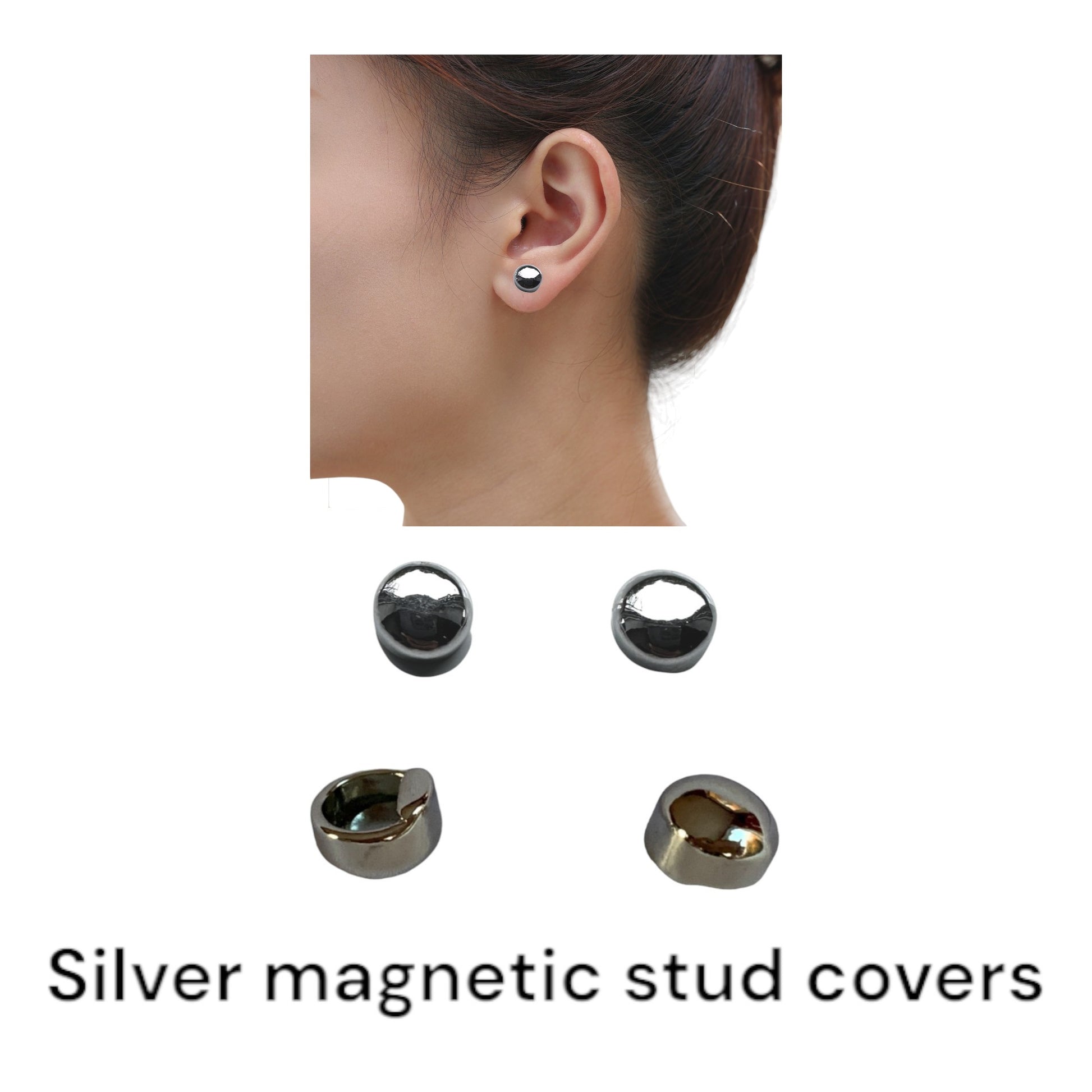 Silver Stud Covers. Titanium Studs with titanium backs. These studs shown on a white woman